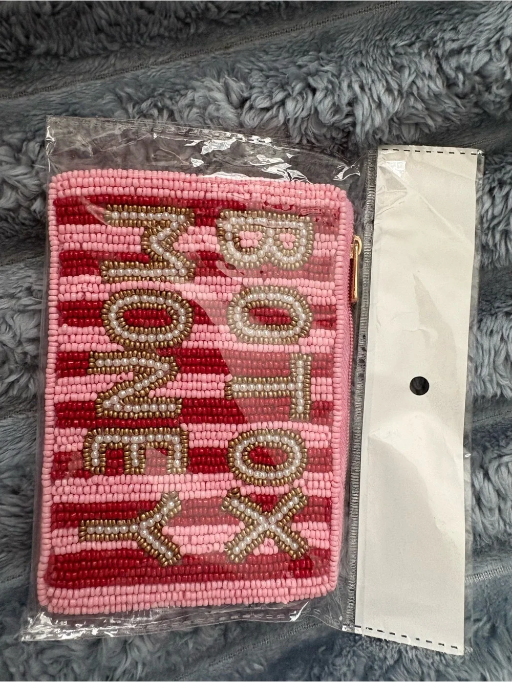 NEW in Bag Beaded 'Boutique Mommy' Pink Stripe Card Holder/Money Holder
